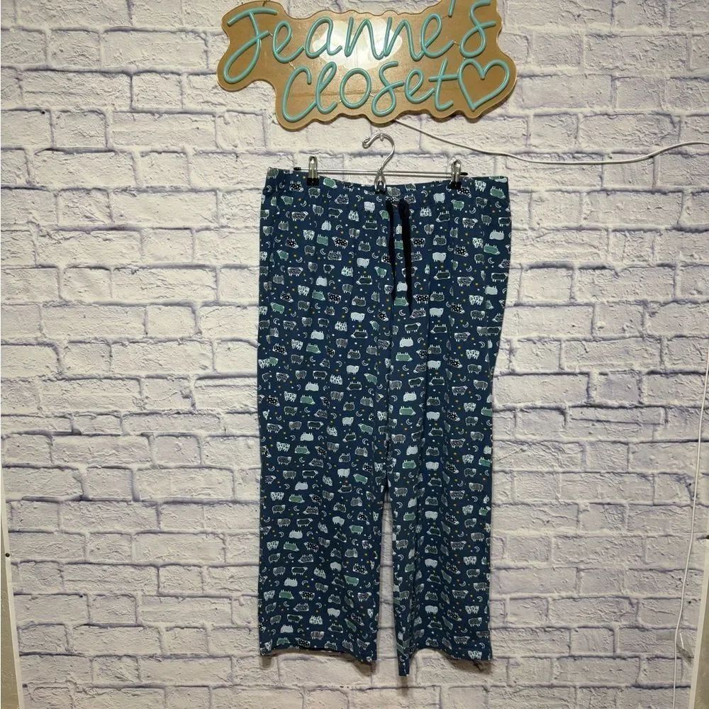 Lands End 1X Blue Sheep Jersey Pull On Night Sleep Pajama Pants